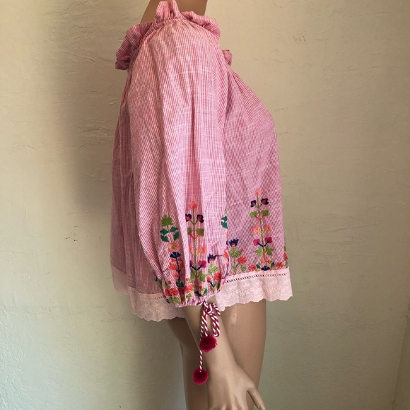 Nisan Off The Shoulder Pink/White Blouse Shirt Women’s Size 40(M) Embroidered - Picture 5 of 16